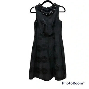 Adrianna Papell black textured printed dress with jeweled neckline 4
